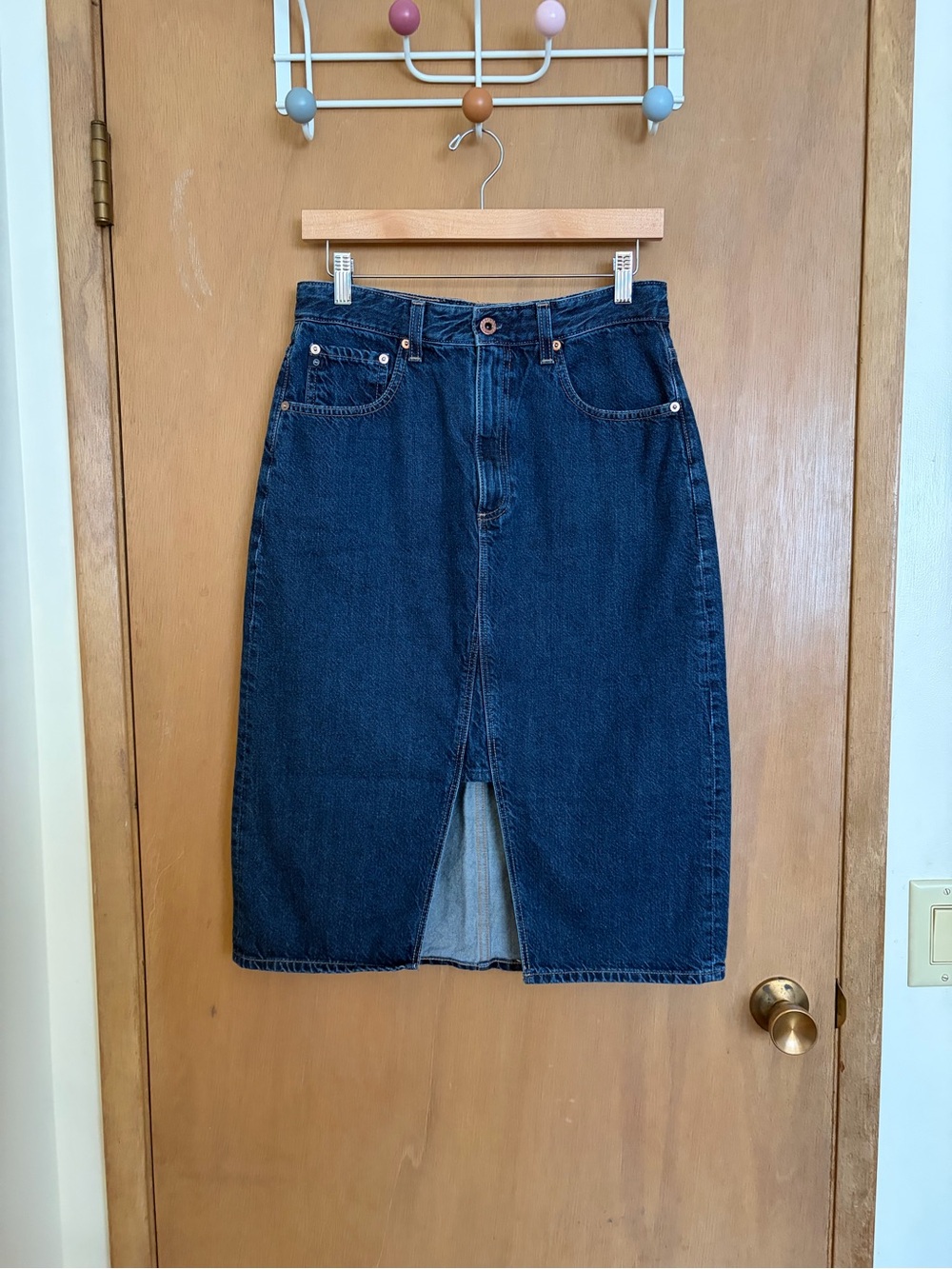 AG Adriano Goldschmied Haruko Dark Indigo Denim Midi Skirt - Picture 2 of 5